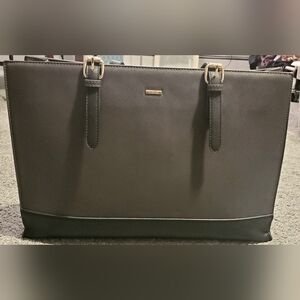 Grey & Black Laptop Bag | Work Tote | Faux Leather | Multi Pocket | USB Port